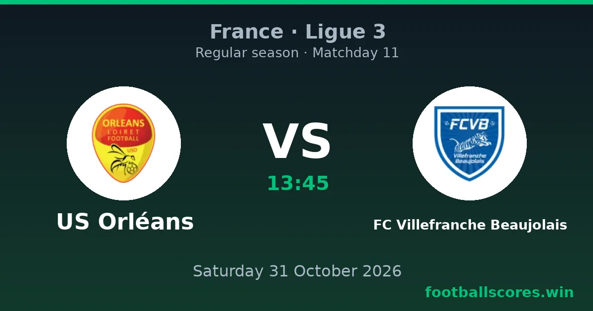 US Orléans vs FC Villefranche Beaujolais – Ligue 3, 31 October 2026