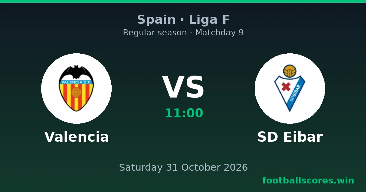 Valencia vs SD Eibar – Liga F, 31 October 2026