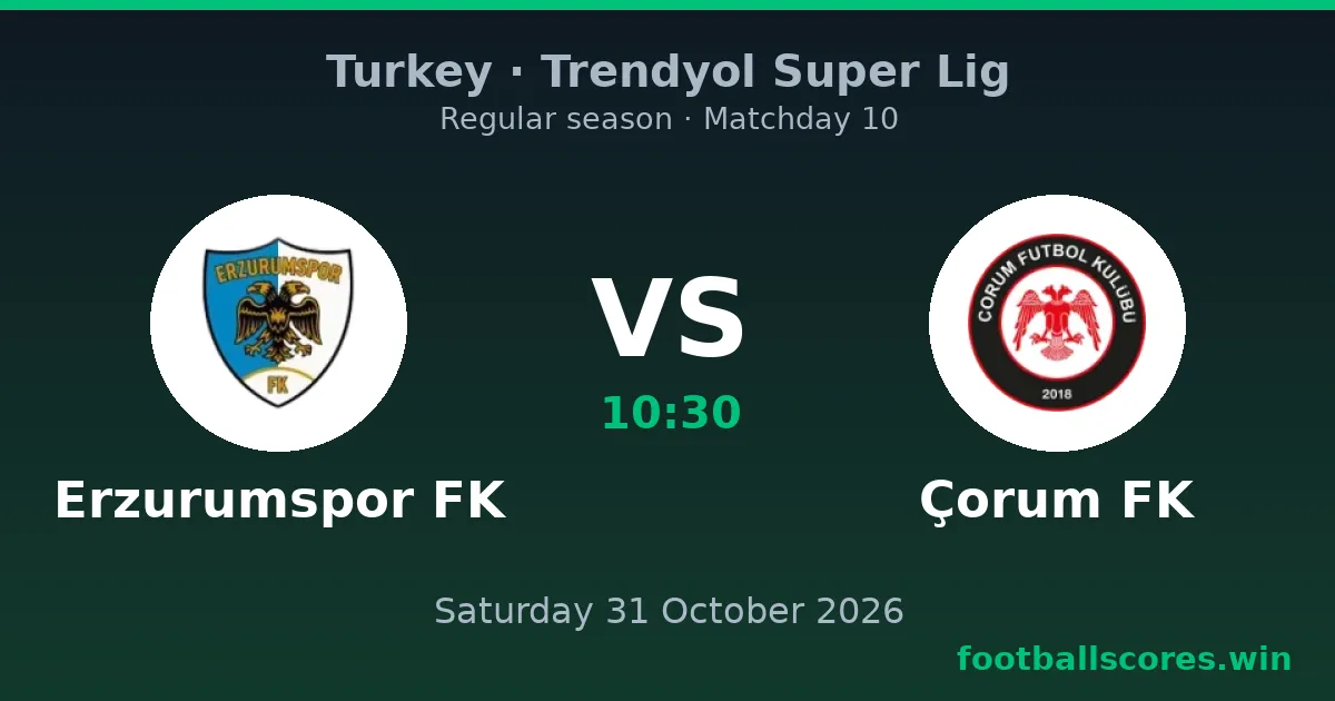 Erzurumspor FK vs Çorum FK – Trendyol Super Lig, 31 October 2026