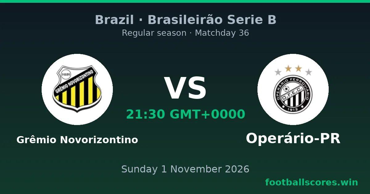 Grêmio Novorizontino vs Operário-PR – Brasileirão Serie B, 1 November 2026