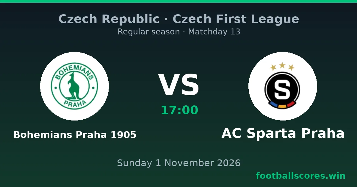 Bohemians Praha 1905 vs AC Sparta Praha – Czech First League, 1 November 2026