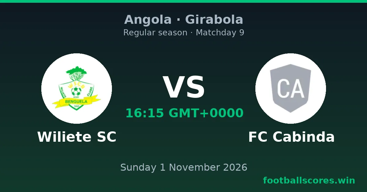 Wiliete SC vs FC Cabinda – Girabola, 1 November 2026