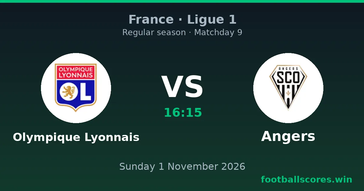 Olympique Lyonnais vs Angers – Ligue 1, 1 November 2026