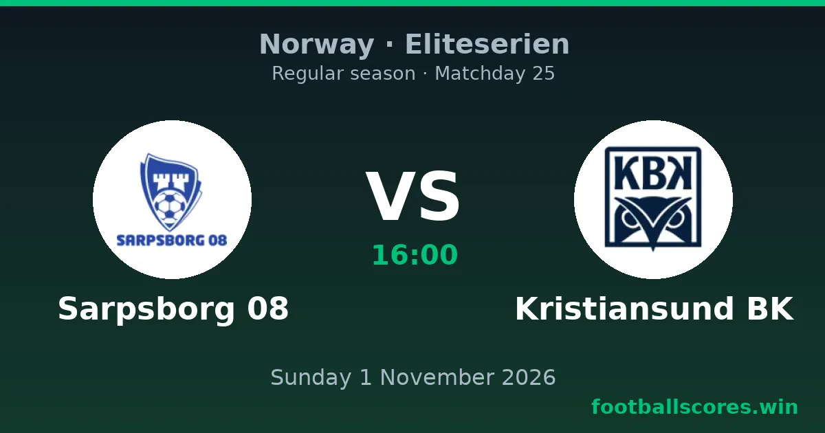 Sarpsborg 08 vs Kristiansund BK – Eliteserien, 1 November 2026