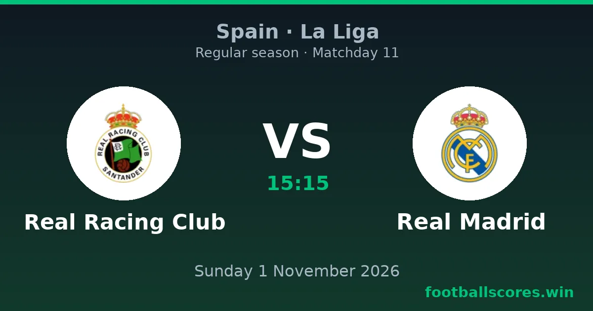 Real Racing Club vs Real Madrid – La Liga, 1 November 2026