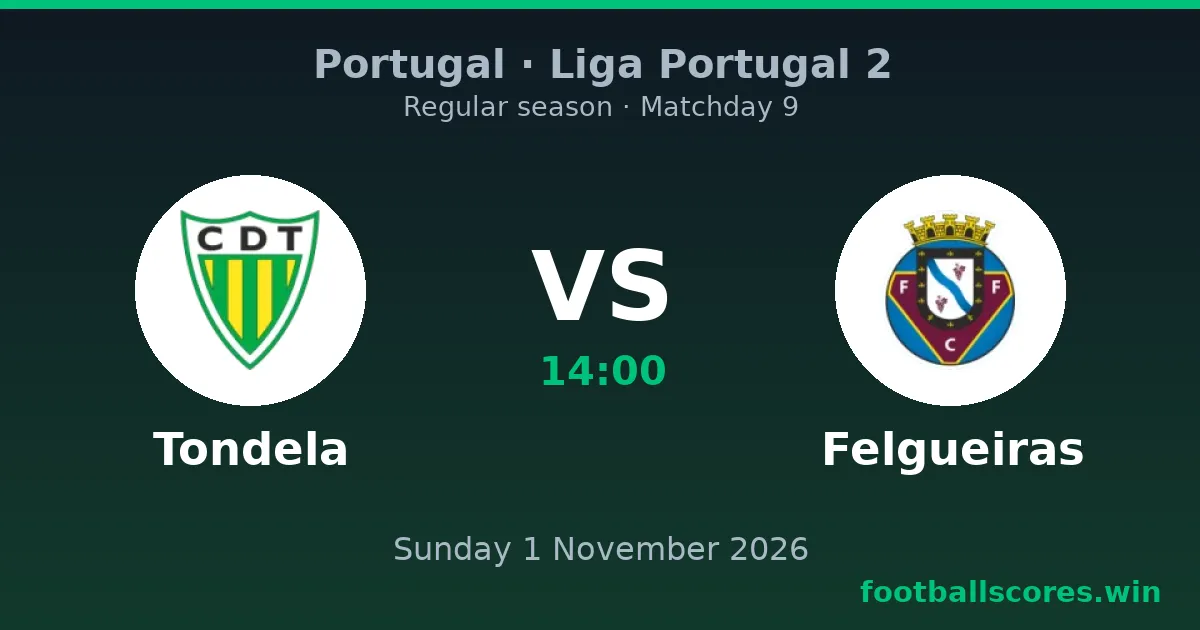 Tondela vs Felgueiras – Liga Portugal 2, 1 November 2026