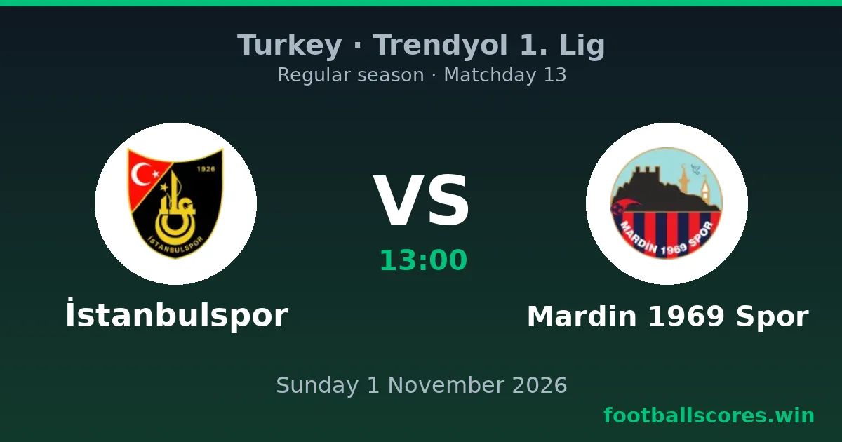İstanbulspor vs Mardin 1969 Spor – Trendyol 1. Lig, 1 November 2026
