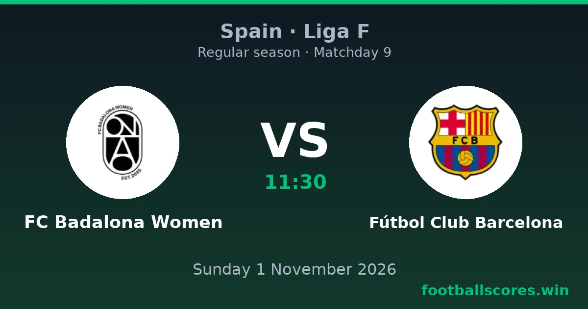 FC Badalona Women vs Fútbol Club Barcelona – Liga F, 1 November 2026