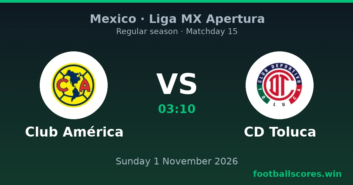 Club América vs CD Toluca – Liga MX Apertura, 1 November 2026