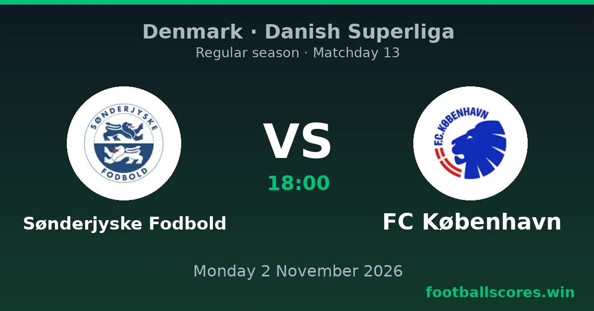 Sønderjyske Fodbold vs FC København – Danish Superliga, 2 November 2026