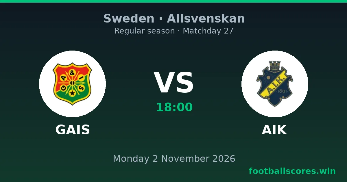 GAIS vs AIK – Allsvenskan, 2 November 2026