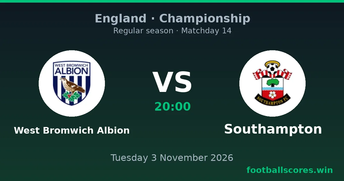 West Bromwich Albion vs Southampton – Championship, 3 November 2026