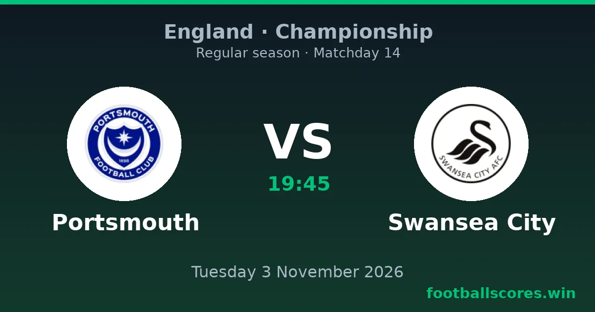 Portsmouth vs Swansea City – Championship, 3 November 2026