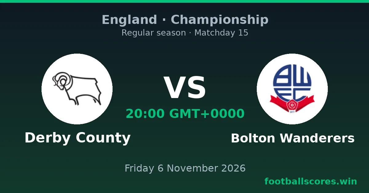 Derby County vs Bolton Wanderers – Championship, 6 November 2026