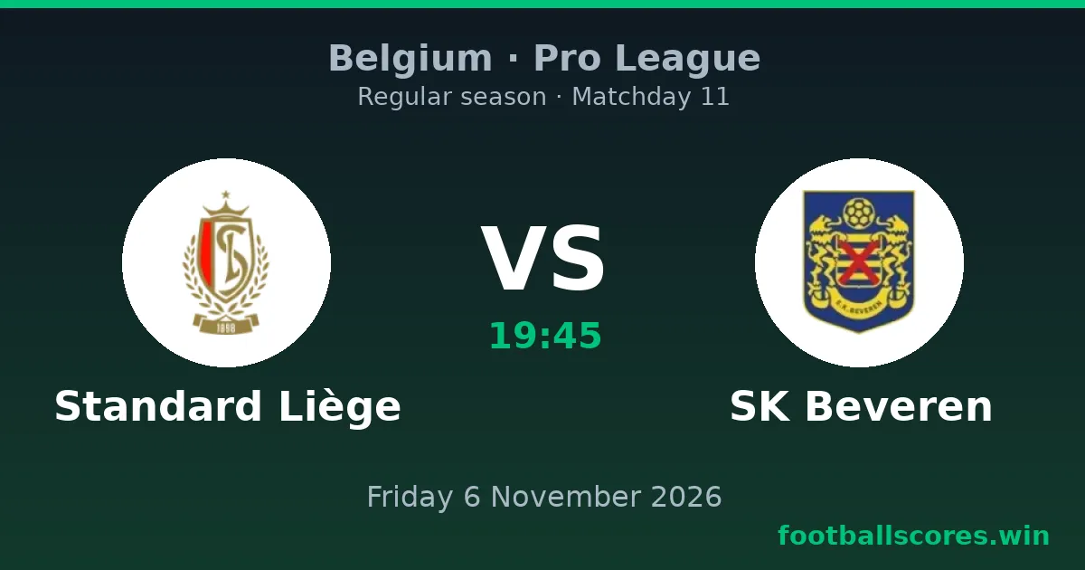 Standard Liège vs SK Beveren – Pro League, 6 November 2026
