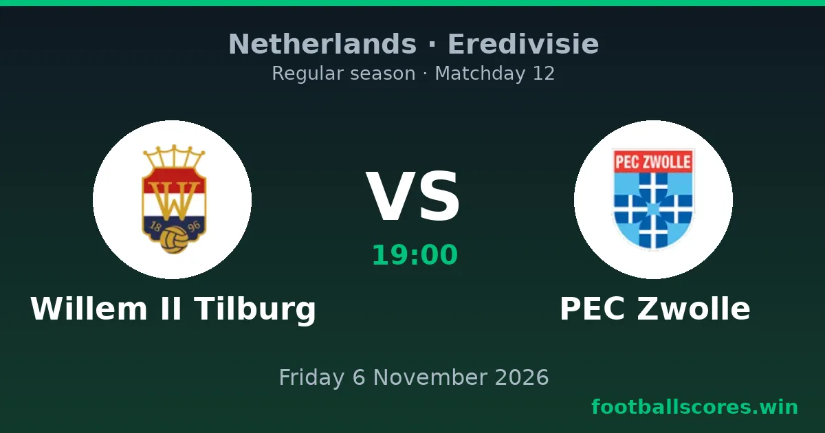 Willem II Tilburg vs PEC Zwolle – Eredivisie, 6 November 2026