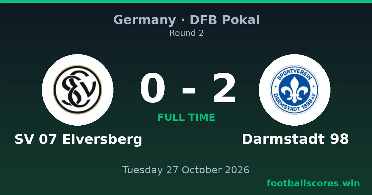SV 07 Elversberg vs Darmstadt 98 0-2 – DFB Pokal, 27 October 2026