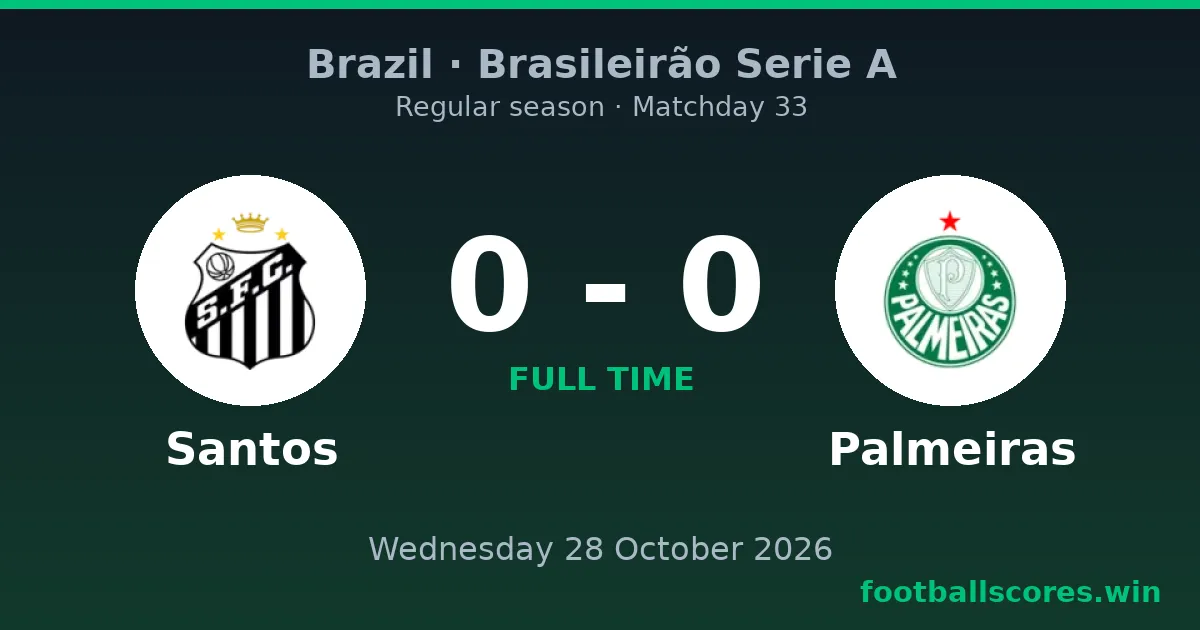 Santos vs Palmeiras 0-0 – Brasileirão Serie A, 28 October 2026