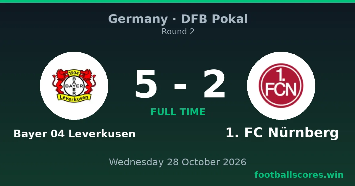 Bayer 04 Leverkusen vs 1. FC Nürnberg 5-2 – DFB Pokal, 28 October 2026
