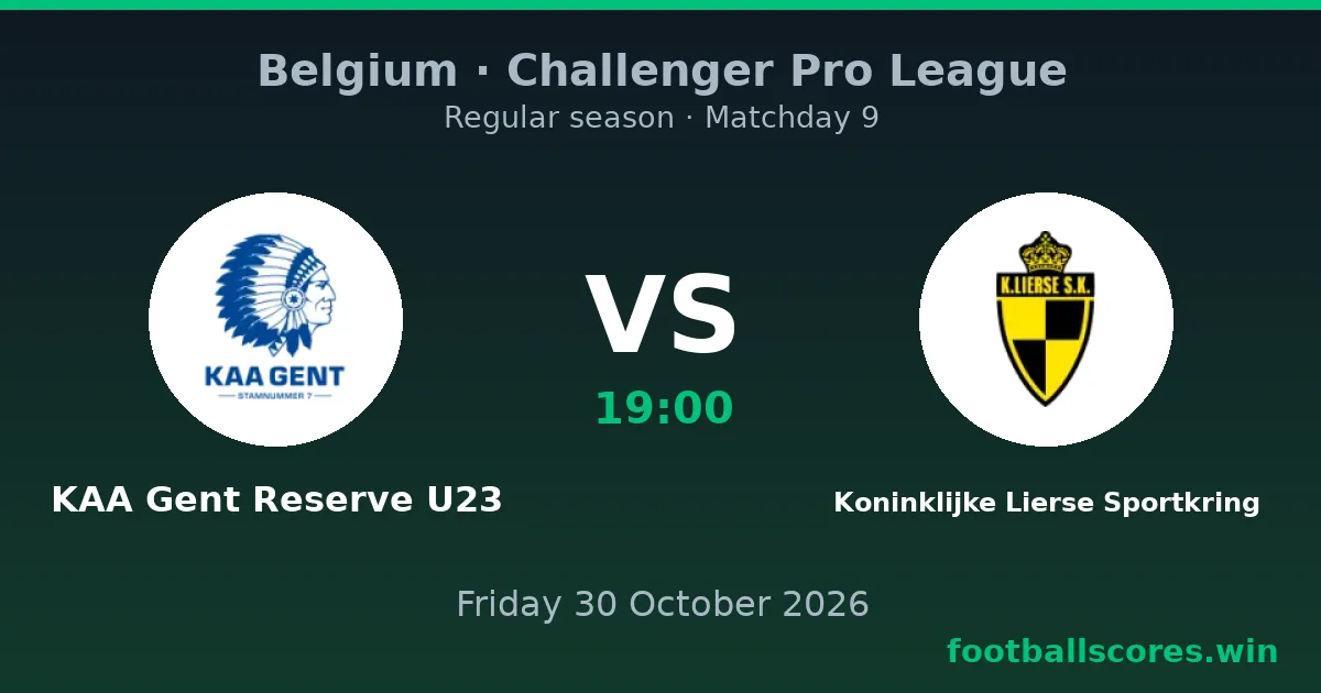 KAA Gent Reserve U23 vs Koninklijke Lierse Sportkring – Challenger Pro League, 30 October 2026