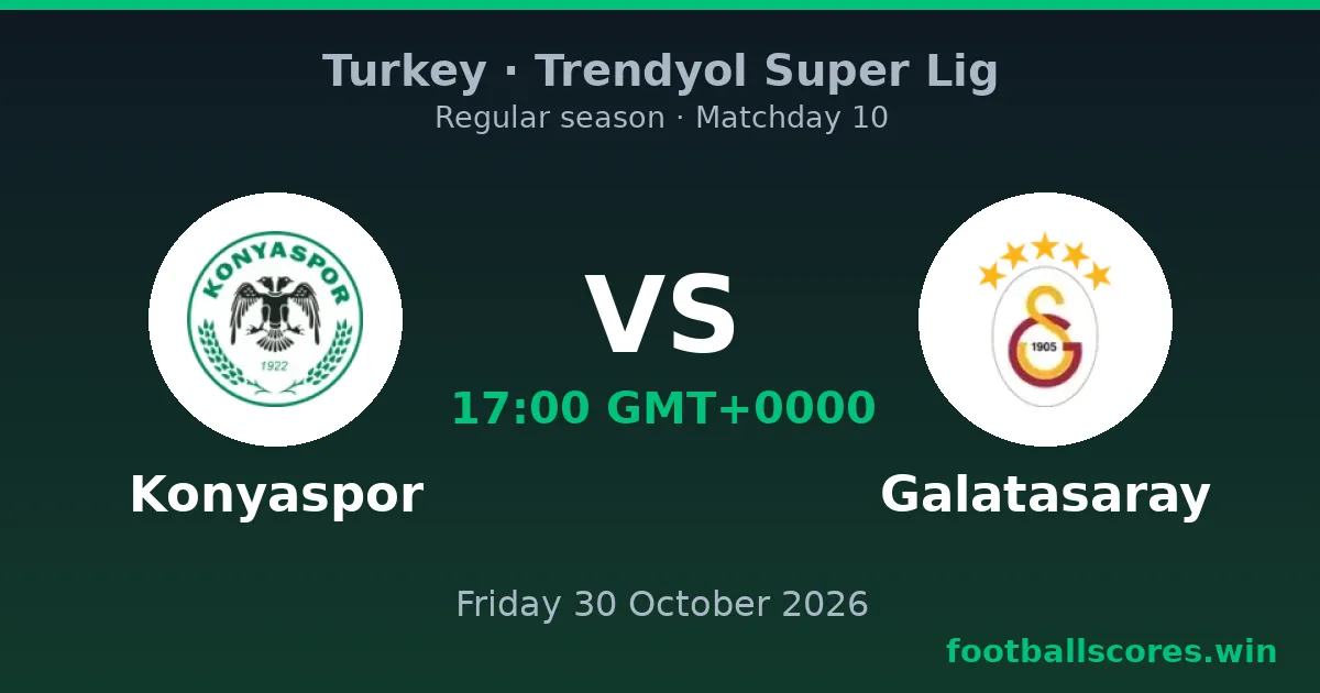 Konyaspor vs Galatasaray – Trendyol Super Lig, 30 October 2026