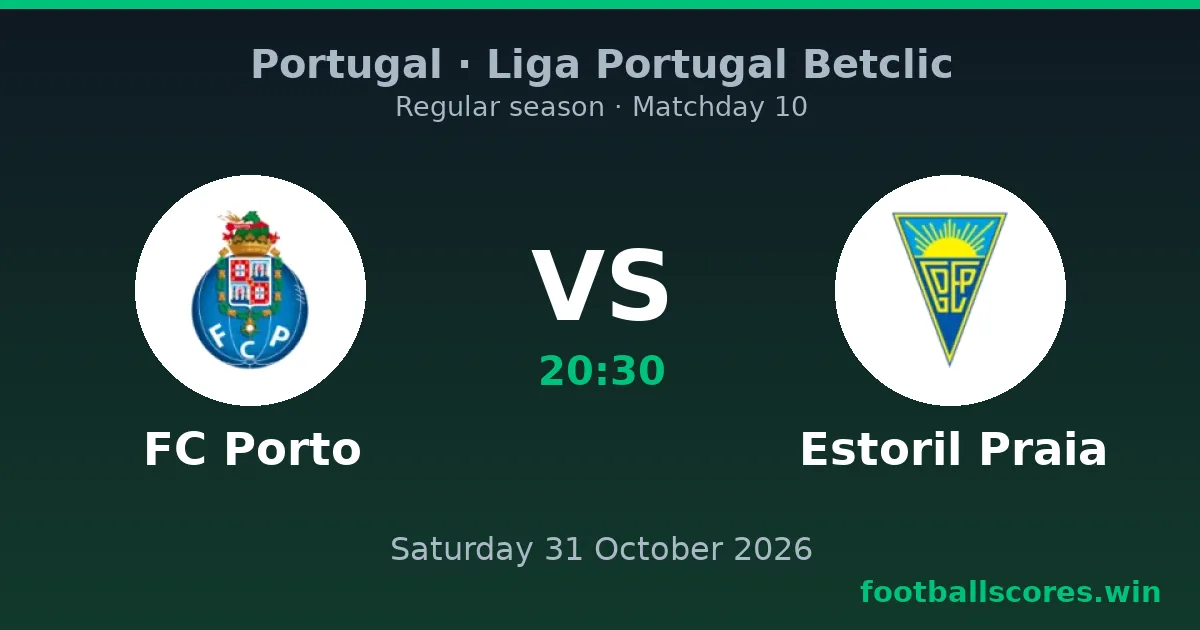 FC Porto vs Estoril Praia – Liga Portugal Betclic, 31 October 2026