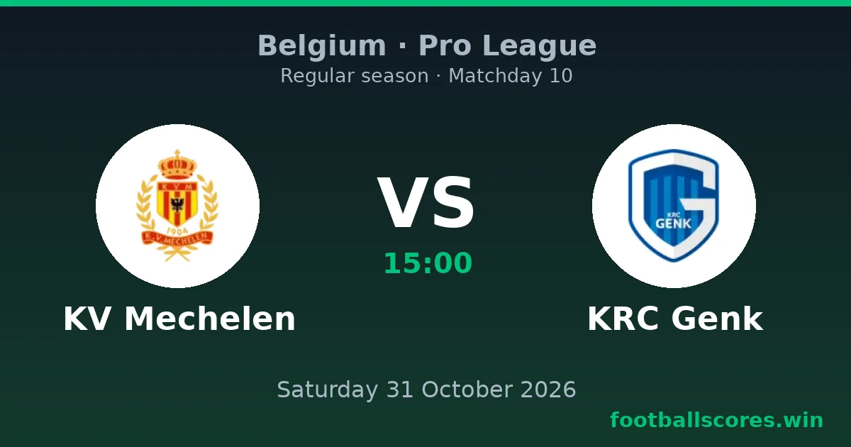 KV Mechelen vs KRC Genk – Pro League, 31 October 2026