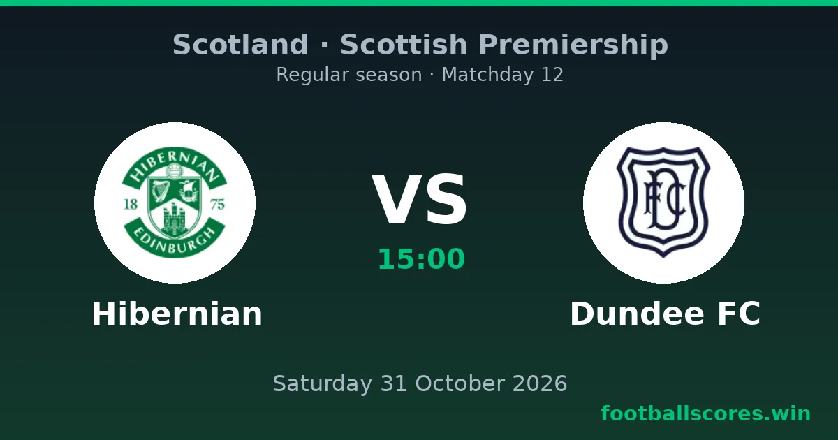 Hibernian vs Dundee FC – Scottish Premiership, 31 October 2026
